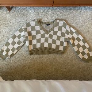 Grey Bandit Green Checker Print Cropped Knit Sweater